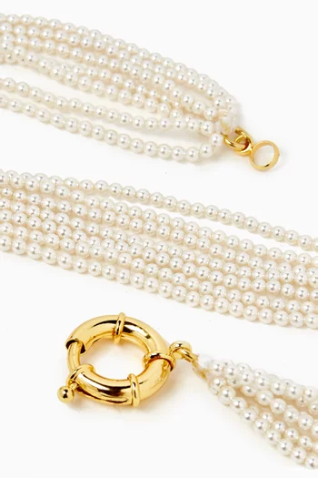 Multistrand Pearl Necklace in 14kt Gold-plated Brass