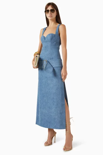 Belted Bustier Dress in Denim