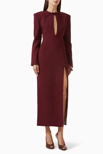 Bow-detailed Midi Dress in Sablé