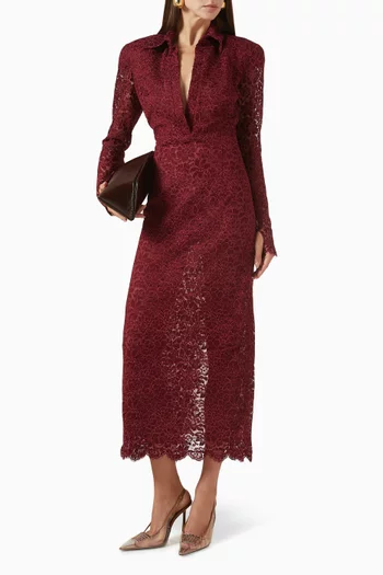 Long-sleeve Polo Midi Dress in Lace