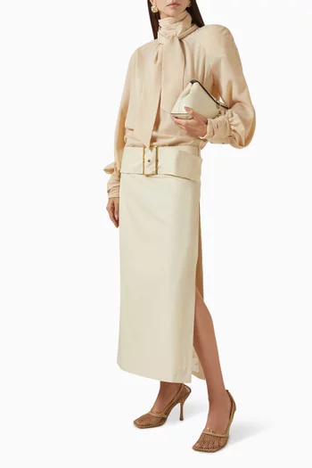 Belted Maxi Skirt in Gabardine