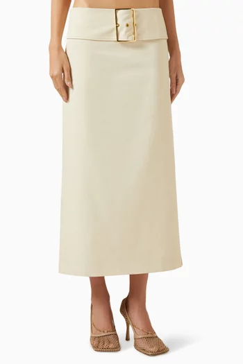 Belted Maxi Skirt in Gabardine