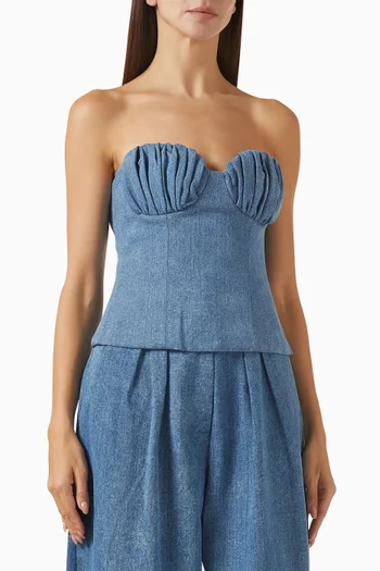 Gathered-cup Bustier Top in Denim