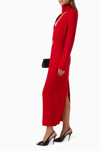 فستان بياقة درابيه كريب