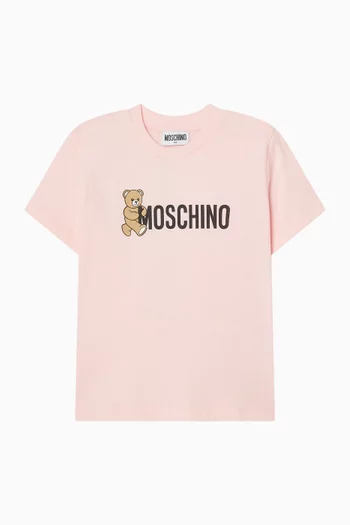 تي شيرت بطبعة دب وشعار الماركة قطن