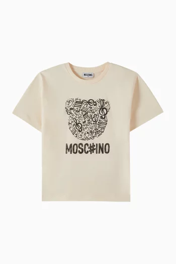 Musical Teddy Print T-shirt in Cotton