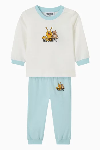 طقم بدلة رياضية مزين بطبعة دب وشعار الماركة قطن