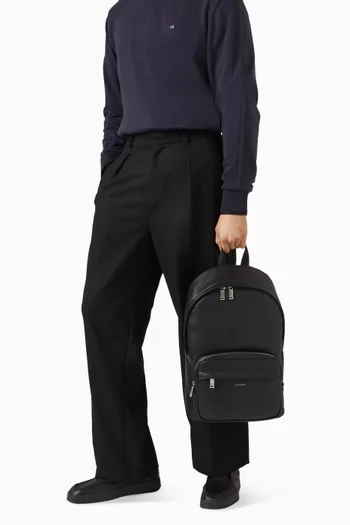 Logo Round Backpack in Faux Leather