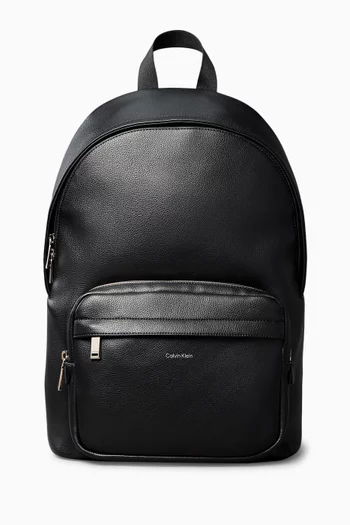 Logo Round Backpack in Faux Leather