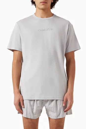 طقم بيجاما تي شيرت بفتحة رقبة مستديرة وبوكسر قطن