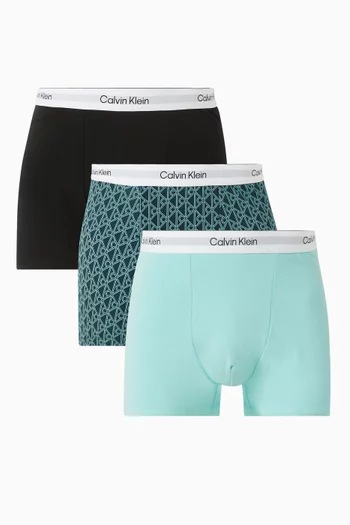 Logo Boxer Trunks in Stretch-cotton, Set of 3