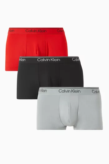 طقم بوكسر بخصر منخفض مايكروفايبر مطاطي، 3 قطع