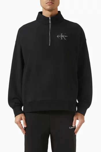 سويت شيرت بشعار الماركة وسحّاب قصير وقصة فضفاضة قماش تيري فاخر