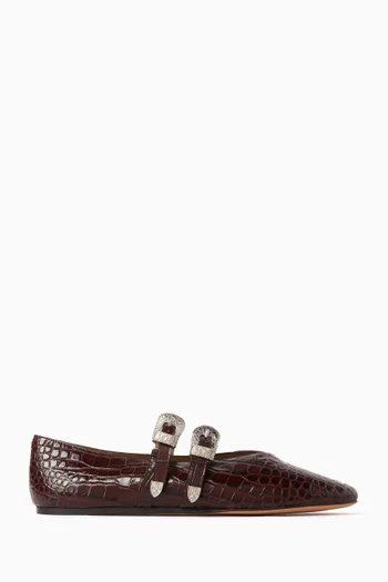 Claudia Ballet Flats in Croc-embossed Leather