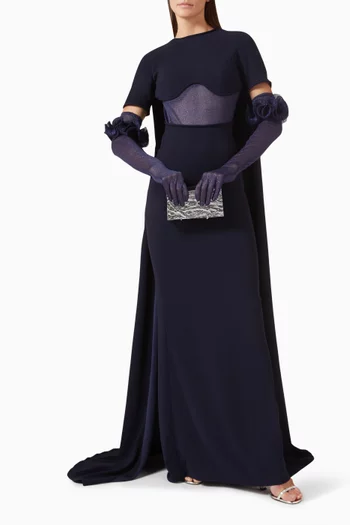Detachable-sleeves Cape-style Maxi Dress