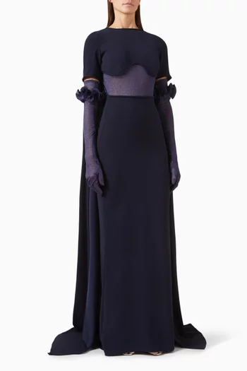 Detachable-sleeves Cape-style Maxi Dress