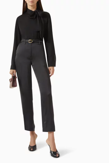 بلوزة برباط على الرقبة حرير وجورجيت