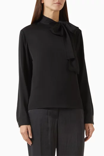 بلوزة برباط على الرقبة حرير وجورجيت