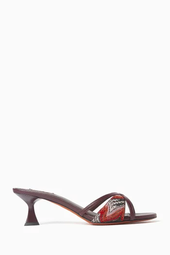Kate 45 Zigzag Mule Sandals in Lurex-knit & Leather