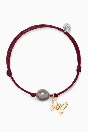 Pearl & Butterfly Charm Bracelet in 18kt Gold
