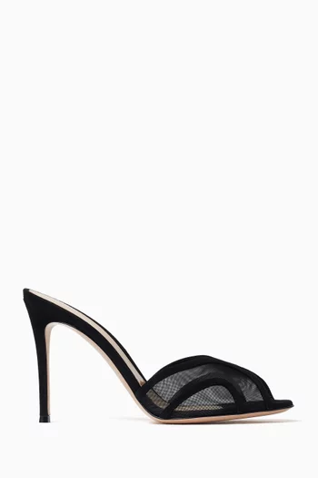 Mules in Organza Mesh & Suede
