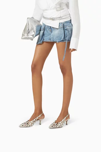Grid 50 Embellished Slingback Pumps in Leather