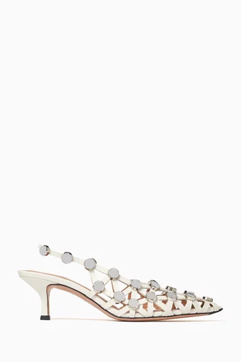 Grid 50 Embellished Slingback Pumps in Leather