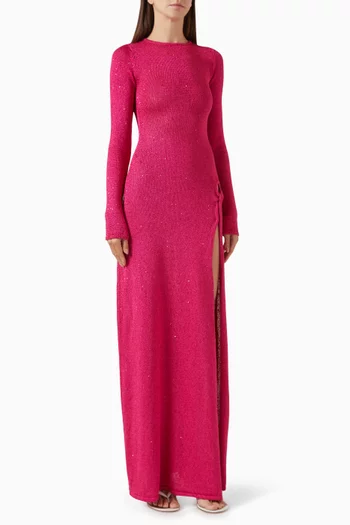 فستان بأكمام طويلة وعقدة ملفوفة