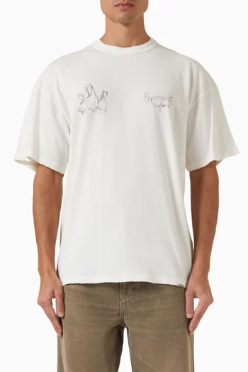 تي شيرت بطبعة حصان بتصميم مرسوم يدويًا قطن