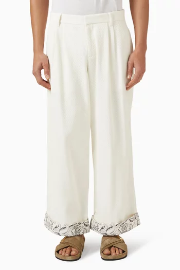 Paisley Embroidered Cuff Pants in Cotton
