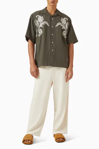 Paisley Embroidered Shirt in Linen-blend