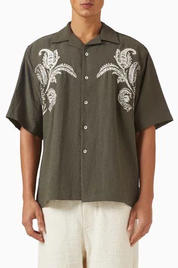 Paisley Embroidered Shirt in Linen-blend