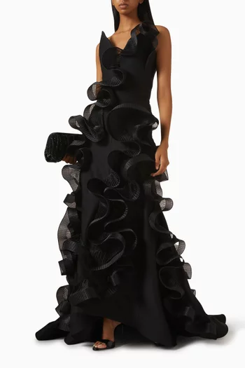 Explode Ruffled Gown in Wool-silk