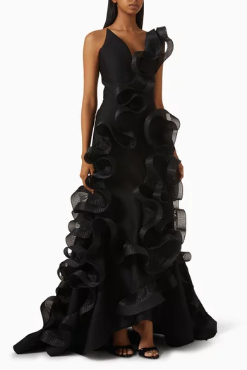 Explode Ruffled Gown in Wool-silk