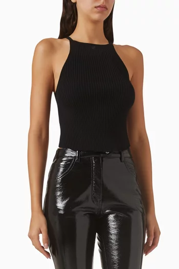 بلوزة بفتحة رقبة مستديرة نسيج مضلع