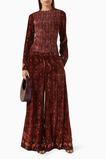 بنطال ريفولي واسع الساقين مخمل