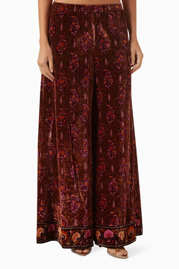 بنطال ريفولي واسع الساقين مخمل