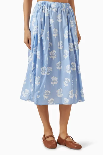 تنورة بنقشة ورود مرسومة بالبخاخ قطن