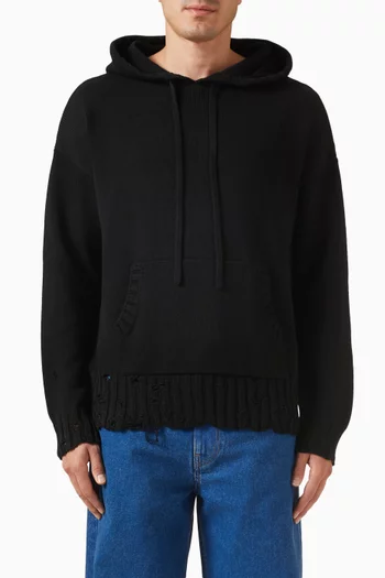 كنزة بغطاء رأس مطرزة بشعار الماركة وأجزاء منسلة قطن