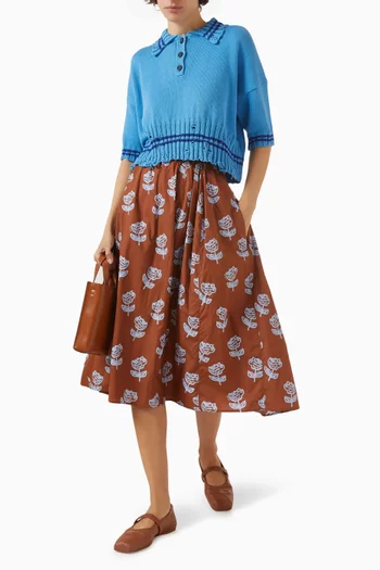 تنورة بنقشة ورود مرسومة بالبخاخ قطن