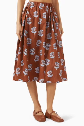 تنورة بنقشة ورود مرسومة بالبخاخ قطن