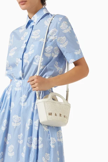 Micro Tropicalia Bag in Leather & Raffia-effect Fabric
