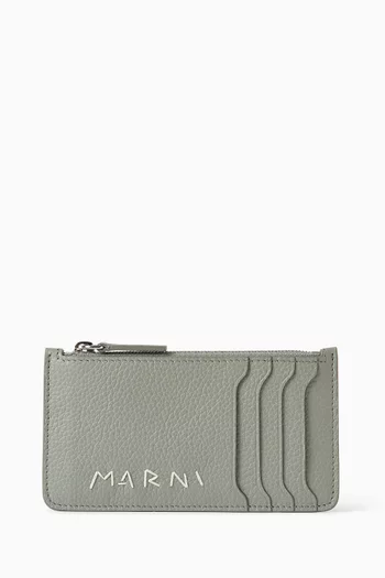 حافظة بطاقات بشعار الماركة محاك يدويًا جلد