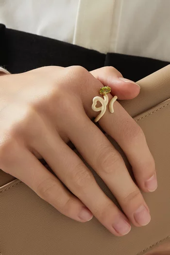 Baby Vine Heart Enamel Ring in 9kt Yellow Gold