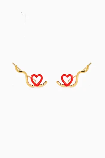 Heart Enamel Earrings in 9kt Yellow Gold