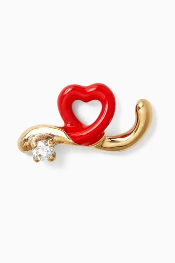 Heart Enamel Diamond Single Earring in 9kt Yellow Gold