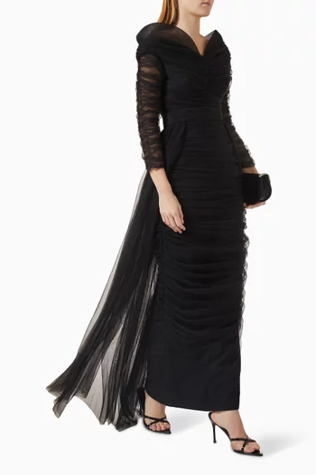 Gathered Dress in Tulle & Stretch-crepe