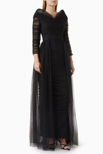 Gathered Dress in Tulle & Stretch-crepe