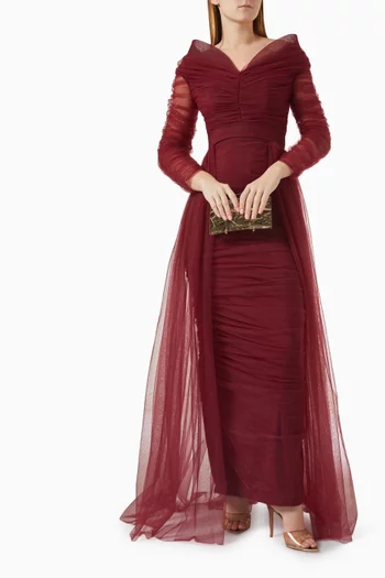 Gathered Dress in Tulle & Stretch-crepe