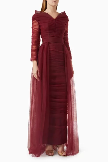 Gathered Dress in Tulle & Stretch-crepe